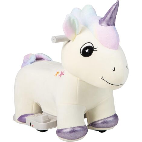 Goplus – Voiture électrique en peluche pour enfants – Guidon antidérapant et pédales – Housse amovible et lavable – Musique intégrée – Charge 25 kg – Licorne (1/5)