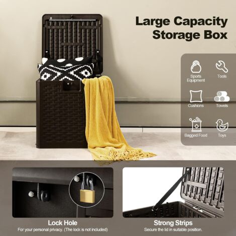 Coffre De Rangement Extérieur YITAHOME 370L - Résine Résistante Aux Intempéries - Verrouillable - Couleur Taupe