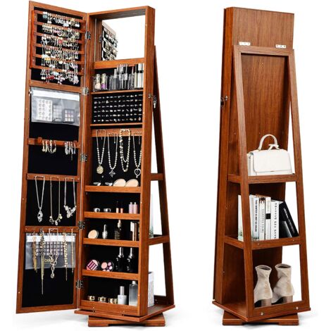 Armoire à Bijoux Murale Avec Miroir Plein Longueur Et LED – Organisateur Verrouillable Blanc