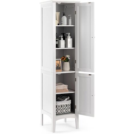 Goplus – Colonne de salle de bain 38x38x160 cm – 2 portes – 5 étagères amovibles – Dispositif anti-basculement – MDF blanc (1/5)