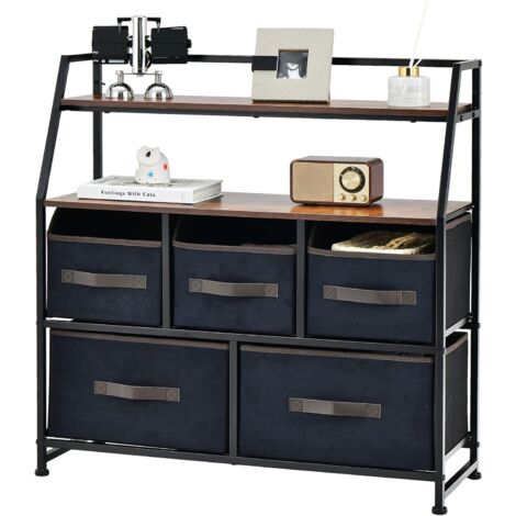 Goplus – Commode industrielle à 5 tiroirs et 2 étagères ouvertes – Cadre en métal – Tiroirs en tissu respirant – Dispositif anti-basculement – 84 x 30 x 85 cm (1/4)