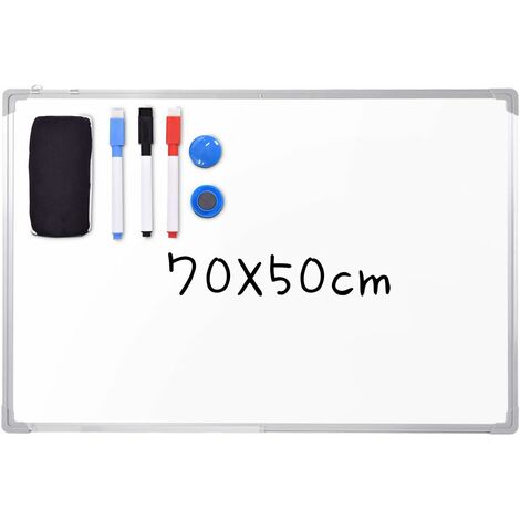 Goplus – Tableau blanc magnétique 70 x 50 cm – Cadre en aluminium – Surface lisse pour écriture fluide – Accessoires inclus : crochets, marqueurs, gomme