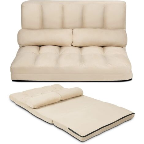 GOPLUS Canape Pliable sur Sol, Canape de Plancher avec Dossier a 5 Positions Reglables,Canape-Lit avec 2 Oreillers Amovibles et Lavables,pour Salon, Chambre a Coucher,180x113x15-61cm (Beige) (1/5)
