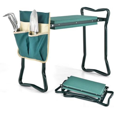 GOPLUS Tabouret Agenouilloir et Assis Pliable Charge 120KG 58x27,5x49cm-Tabouret à Genoux avec 1 Poche à Outils & Coussin (1/5)
