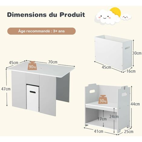 GOPLUS Ensemble Table et 2 Chaises pour Enfants, Table Double Face-Tableau  Noir, Chaises avec 2 Boîtes de Rangement, Table de Dessin Enfant Gain de  Place, pour Manger, Etudier et Jouer : 