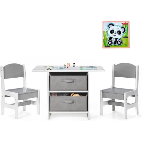 GOPLUS Table et 2 Chaises Enfants,Plateau Spacieux et 2 Tiroirs de Rangement, pour Lire, écrire, Dessiner et Jouer (1/5)