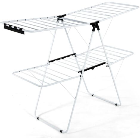 GOPLUS étendoir à Linge à 2 Niveaux,avec Barre de Support Réglable,26 Pinces,Cintre à Linge Pliable,Gain de Place et Collapsible (1/5)