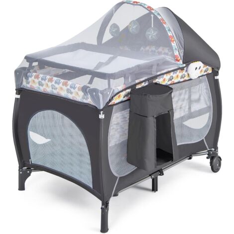 Goplus – Lit parapluie bébé 4 en 1 avec matelas – Boîte à musique et 3 jouets – Table à langer – Sac de transport – Dimensions 102x72x74 cm