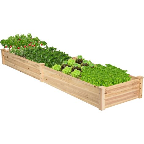 Goplus – Lit de jardin surélevé en bois de sapin 240x60x25cm – Base ouverte pour drainage optimal – Facile à assembler – Pour fleurs et légumes