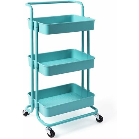 GOPLUS Chariot de Rangement avec 3 Paniers Ciselés,4 Roulettes Universelles 2 avec Frein,Charge 20KG par Panier,42x35x87CM,Bleu (1/5)