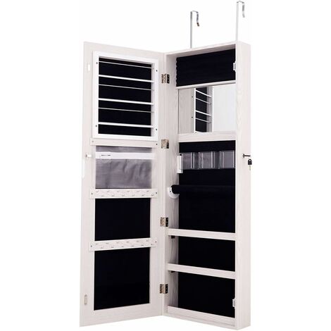 Armoire à Bijoux Murale Avec Miroir Et éclairage LED - 2 Tiroirs, Rangement Boucles D'oreilles Et Colliers - Noir
