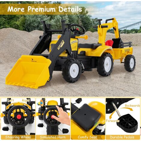 Tracteur Jouet 3 En 1 Pour Enfant - 6 Roues, Pelle, Remorque Amovible - Multicolore