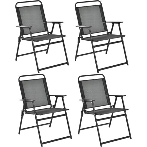 GOPLUS Ensemble de Chaises Pliantes d'Extérieur, Lot de 4 Chaises de Jardin en Tissu Respirant avec Accoudoirs, Noir (1/5)