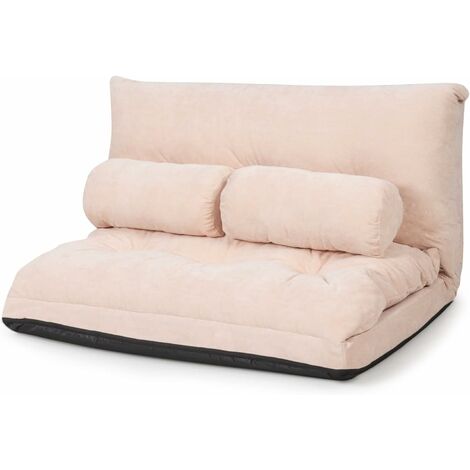 GOPLUS Canapé-lit avec Dossier Inclinable Réglable à 6 Positions, Canapé-lit Convertible avec 2 Coussins Lombaires, Beige (1/5)
