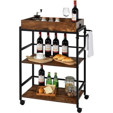 GOPLUS Desserte Cuisines 72,5x40x93cm, Chariot de Cuisine à 3 Niveaux avec Plateau Amovible, roulettes Verrouillables, Charge 60KG