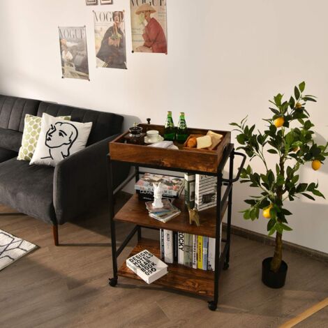 GOPLUS Desserte Cuisines 72,5x40x93cm, Chariot de Cuisine à 3 Niveaux avec Plateau Amovible, roulettes Verrouillables, Charge 60KG