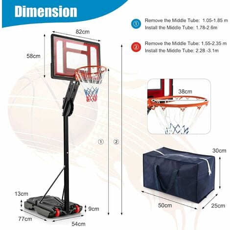 Froadp Panier de Basket pour Intérieur Exterieur 230-305cm Réglable en  Hauteur Pied de Basket-Ball avec Ballons de Basket et Pompes Gonflables  Support de Basket-Ball Portables pour Enfants et Adultes : : Sports