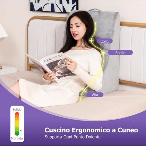GOPLUS 2 En 1 Coussin De Lecture, Oreillers Cale Coussin Multifonction Et Réglable En Mousse Avec Housse Amovible Gris 80746595