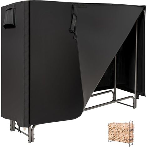 GOPLUS Porte-Bûches Extérieur 153x35,5 CM, avec Housse en PVC Imperméable, Range-bûches Bois de Chauffage Hauteur 122,5CM, Noir (1/5)