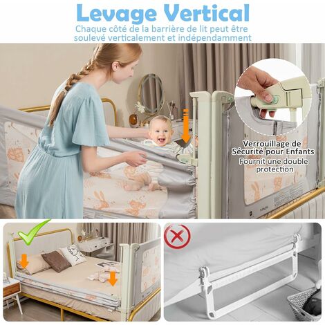 Barrière De Lit Bébé 1.5m Pliable – Garde-Corps Anti-Chute Réglable Et Stable Pour Enfant
