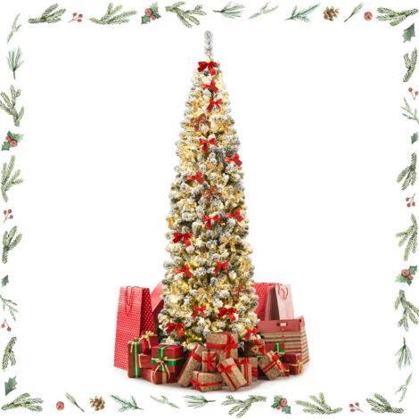 GOPLUS 227CM Sapin de Noël avec 350 Lumières LED,Flocage à Crayons Arbre Epais et Réaliste avec 641 Branches en PVC,Base en Fer (1/5)