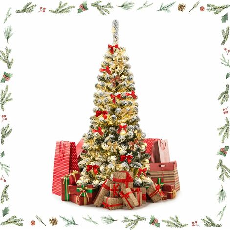 GOPLUS 140CM Sapin de Noël avec 150 Lumières LED,Flocage à Crayons Arbre Épais et Réaliste avec 242 Branches en PVC,Base en Fer (1/5)