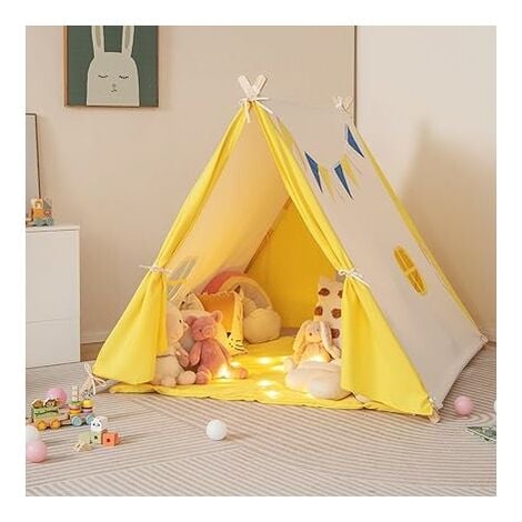 GOPLUS Tipi Enfant, Tente Triangulaire pour Enfant, Tente Enfant avec  Fenêtre Mignonne et Guirlande Coloré, Tente