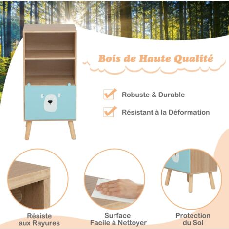 Meuble Rangement Enfant GOPLUS Avec Tableau Noir - 4 Bacs Amovibles Et Anti-Basculement - Bois Blanc