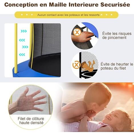 Trampoline Jardin 244cm KESSER - Certifié TÜV GS - Filet Sécurité + Échelle - 150kg Charge Max - Enfants