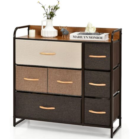 GOPLUS Commode avec 7 Tiroirs en Tissu et Panneau Supérieur 80x29x79CM,Commode de Rangement avec Patins Réglables,Poignées Pratiques (1/5)