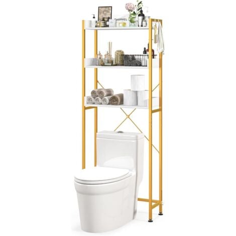 GOPLUS Meuble WC Dessus Des Toilettes, Meuble De Rangement De Salle De Bain à 3 Niveaux
