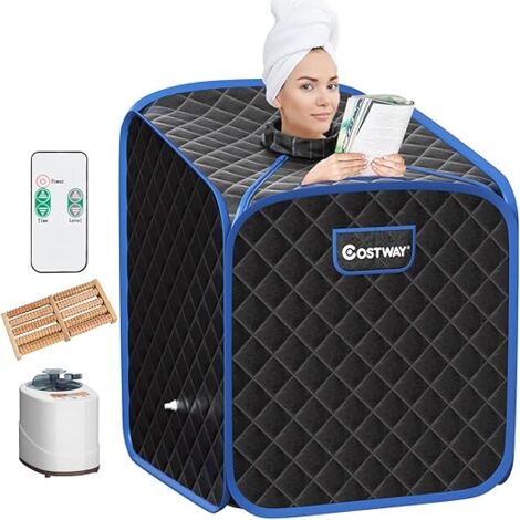GOPLUS Cabine de Sauna Pliable 2L 1000W, Sauna à Vapeur Portable à Domicile avec Chaise Pliante, 9 Niveaux de Température, Noir (1/5)