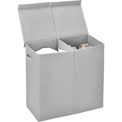GOPLUS 115 L Panier à Linge 2 Compartiments, Corbeille à Linge avec Couvercle et Poignées, Bac à Linge Sale en Tissu Non Tissé, Gris (1/5)