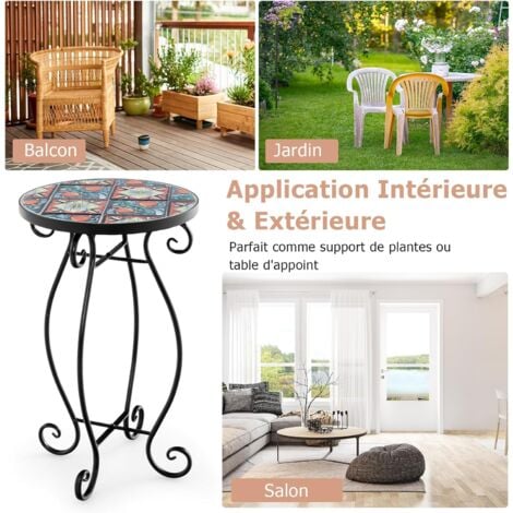 Goplus Table Support Pour Plantes En Mosa Que Avec Plateau En Carreaux