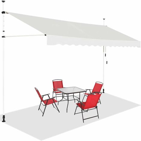 Goplus – Store banne manuel rétractable 3,5x1,2m – Hauteur réglable 2-3m – Tissu Oxford PU – Installation sans perçage – Beige (1/5)