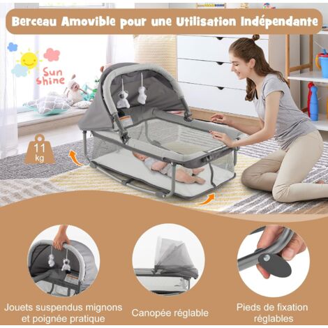 Lit Parapluie Bébé 6 En 1 GOPLUS Vert - Berceau Pliable Avec Table à Langer, Panier, Jouets Et Sac Transport 0-36 Mois