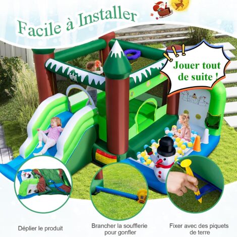 Château gonflable avec toboggan aquatiques, panier de basket-ball 3 à 10 ans vert Avec souffleur Château gonflable avec toboggan aquatiques, panier de basket-ball 3 à 10 ans vert Avec souffleur