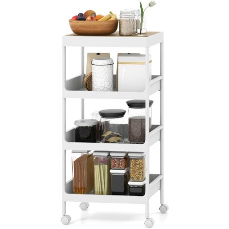 GOPLUS Chariot Rangement Cuisine 4 Niveaux – Étagère Mobile 360° Avec Poignée – Gris – Idéal Cuisine, Salle De Bain, Salon