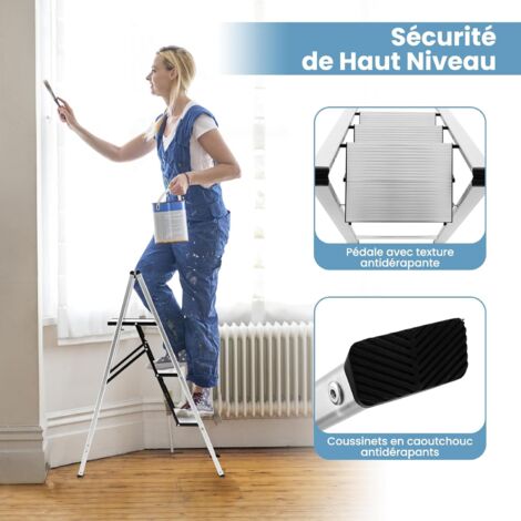 Escabeau Pliable En Acier à 3 Marches Antidérapantes - Léger