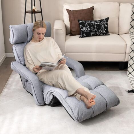 Goplus – Fauteuil de sol pliable avec accoudoirs – Réglable 5 positions – Charge 120kg – Design ergonomique pour lecture, yoga, méditation – Gris - 120KG-Dossier (1/5)