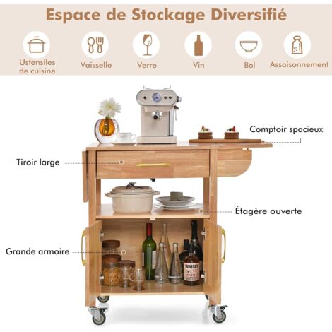 VASAGLE Desserte,Chariot De Service,Mobile,roulettes Pivotantes,Cadre En Métal, Pour Cuisine