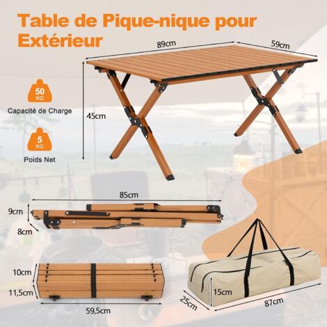 GOPLUS Table de Camping Enroulable 89×59x45cm-Table de Pique-Nique ...