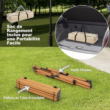 GOPLUS Table de Camping Enroulable 89×59x45cm-Table de Pique-Nique ...