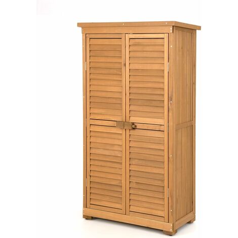 Goplus – Armoire de jardin en bois de sapin – Étanche avec toit en bitume – 2 étagères amovibles – Portes à persiennes ventilées – Dimensions 87x47x160 cm (1/5)