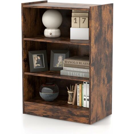 GOPLUS Meuble à Casier à 3 Niveaux-Bibliothèque avec 2 Étagères Réglables-Dispositif Anti-Basculement Inclus-50x30x75 CM Industriel (1/5)