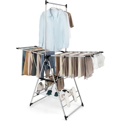 GOPLUS Étendoir à Linge Pliable à 6 Niveaux Réglable en Hauteur avec Cintres Suspendus en Hauteur et Clips Latéraux-Séchoir à Ailes (1/5)