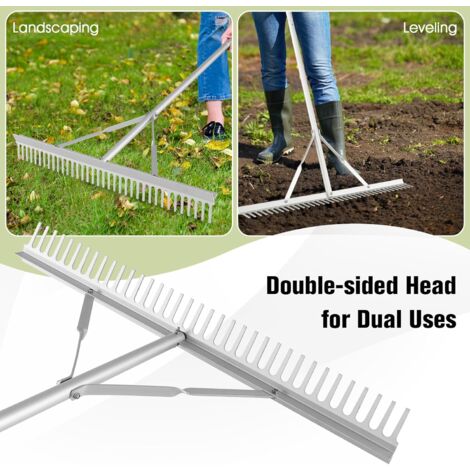 GOPLUS Râteau De Paysage 91cm 36 Dents - Râteau Jardin Aluminium Double Face Manche 174cm