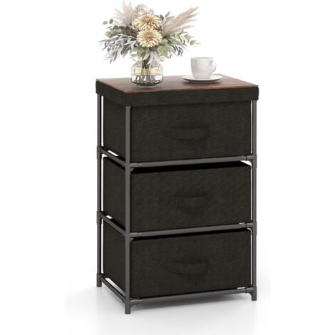 GOPLUS Commode de Rangement 40x30x62 cm-3 Tiroirs en Tissu Amovibles et Pliables-Cadre Métallique Robuste Noir