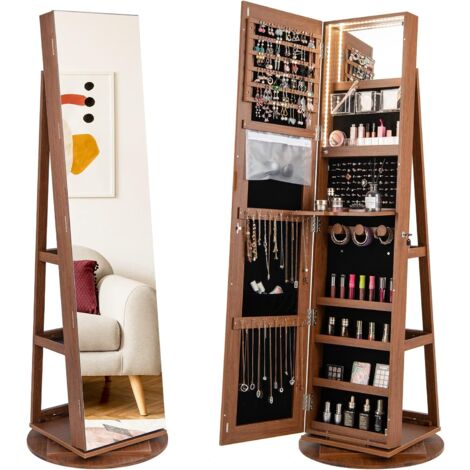 Goplus – Armoire à bijoux miroir pleine longueur rotative 360° – Lumière LED 3 couleurs – Verrouillable – 120 emplacements pour bijoux