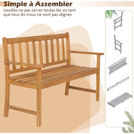 Banc De Jardin En Bois – Avec Dossier Et Accoudoirs – Large – Pour Balcon Ou Terrasse – Neuf